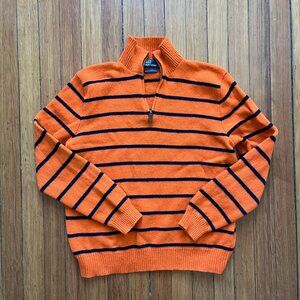Polo Ralph Lauren 1/4 Zip 100% Lambs Wool Sweater Mens L Mock Neck Orange Stripe